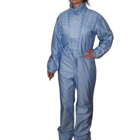 Vintage Roffe 70's or 80's Baby Blue One Piece Snowsuit Ski Suit - Picture 1 of 11